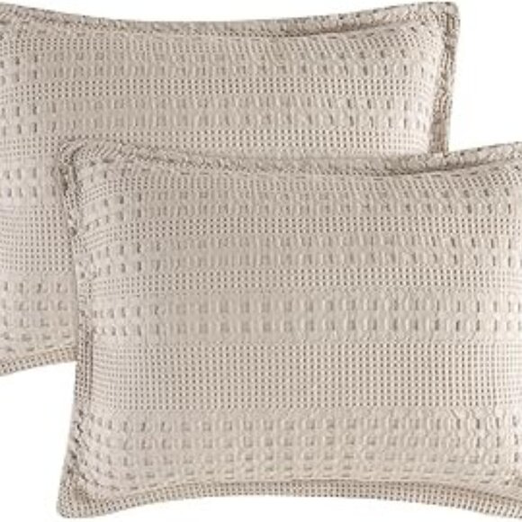 2 Pack 100% Cotton Ruffle Waffle Pillow Shams Oatmeal -King Size 20" x 36" NWT - Picture 1 of 5